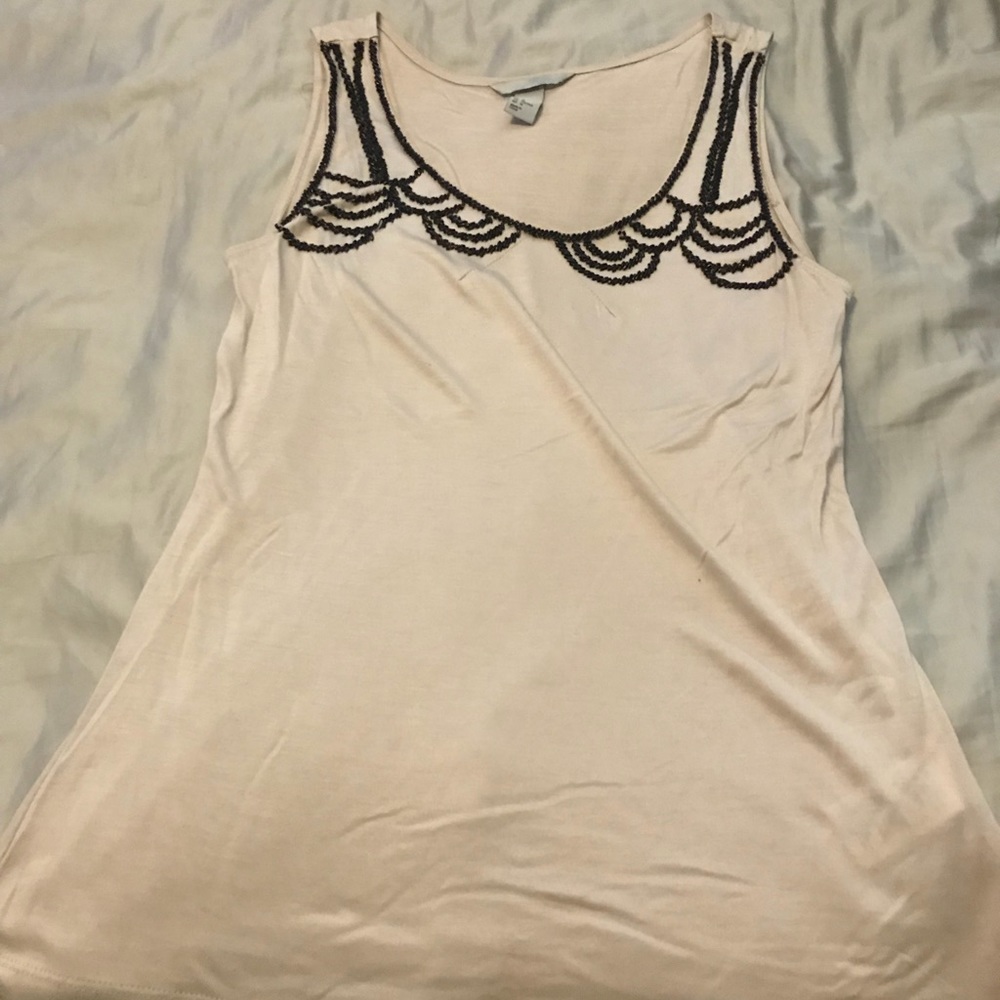 H&M soft beige tank top with black beading